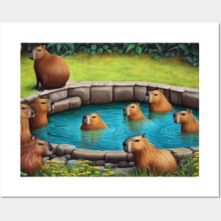 capybara pool Posters and Art